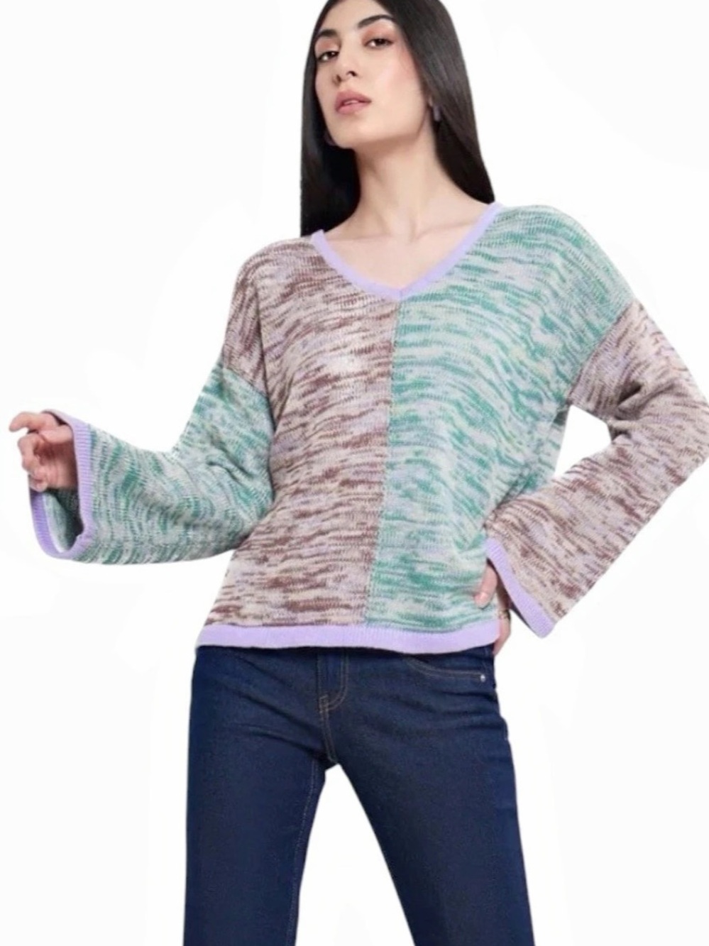 Myra Bag Krystal Color Block V-Neck Sweater Size XL Like New